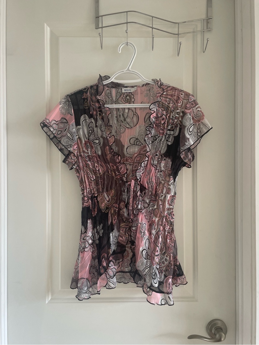 Y2K Ricki's Pink Paisley Print Ruffle Fairy Top